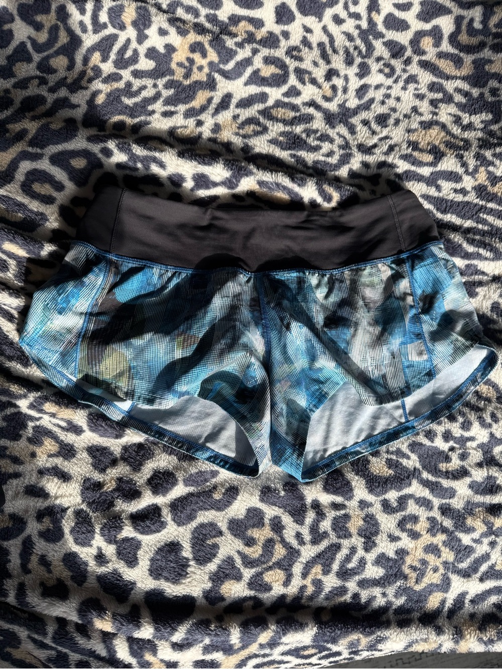 lululemon athletica Blue Patterned Athletic Shorts with Black Waistband